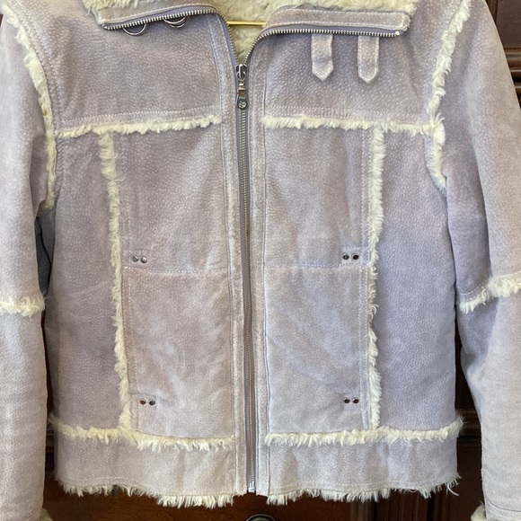 Wilsons Leather Maxima Suede Lavender Faux Fur Trim Lining Jacket 90s Y2K Size S - Picture 4 of 16